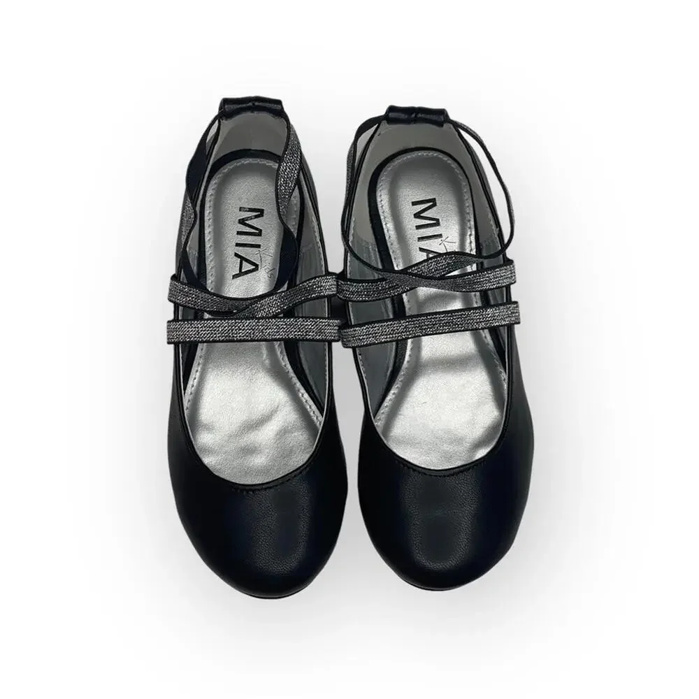 new Mia ☀︎︎ Abbey Vegan Leather Ankle Strap Ballet Flat ☀︎︎ Black + Silver ☀︎ 13